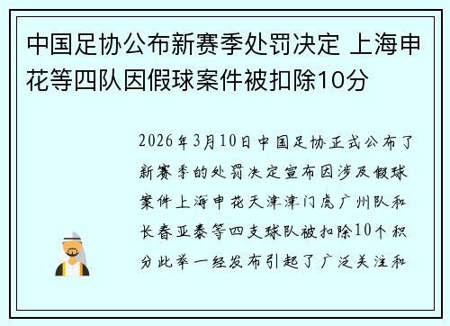 中国足协公布新赛季处罚决定 上海申花等四队因假球案件被扣除10分