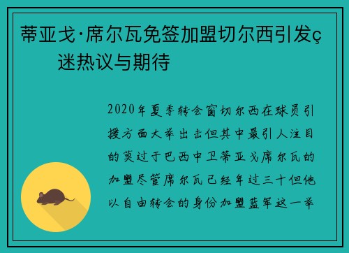 蒂亚戈·席尔瓦免签加盟切尔西引发球迷热议与期待 蒂亚戈·席尔瓦免签加盟切尔西引发球迷热议与期待