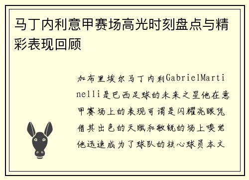 马丁内利意甲赛场高光时刻盘点与精彩表现回顾 马丁内利意甲赛场高光时刻盘点与精彩表现回顾